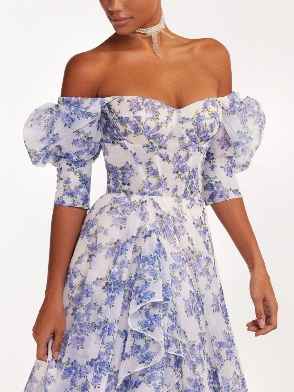 Blue Hydrangea maxi princess dress