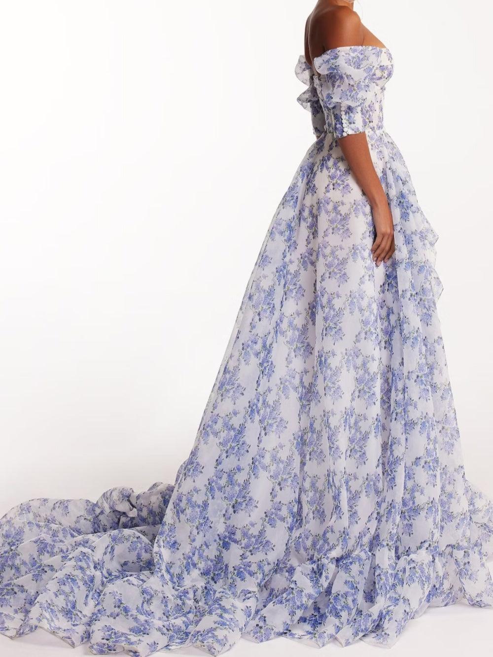 Blue Hydrangea maxi princess dress