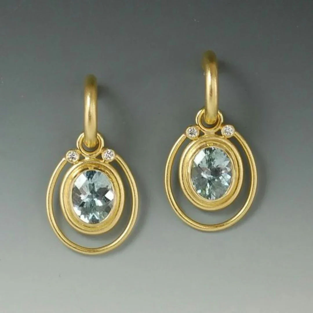Vintage Blue Exquisite Glass Gold Earrings