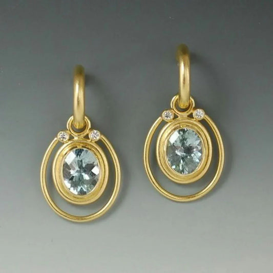 Vintage Blue Exquisite Glass Gold Earrings