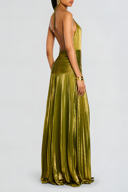 Thalia Metallic Peridot Maxi Dress