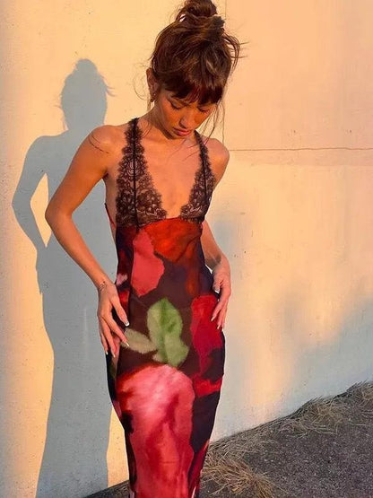 Lace Panel Sheer  Maxi Dress