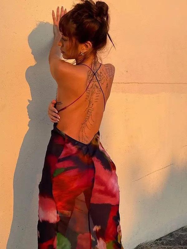 Lace Panel Sheer  Maxi Dress