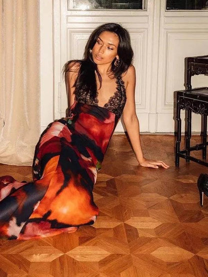 Lace Panel Sheer  Maxi Dress