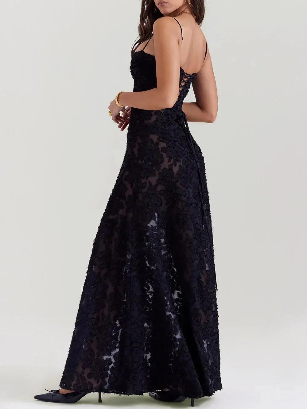 Strapless chiffon embroidered dress