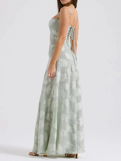 Strapless chiffon embroidered dress
