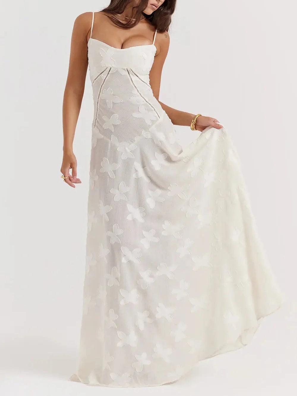 Strapless chiffon embroidered dress