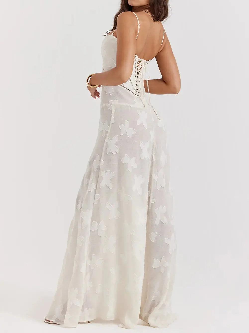 Strapless chiffon embroidered dress