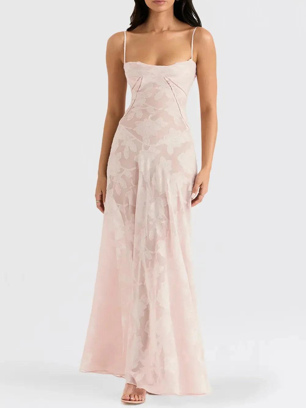 Strapless chiffon embroidered dress