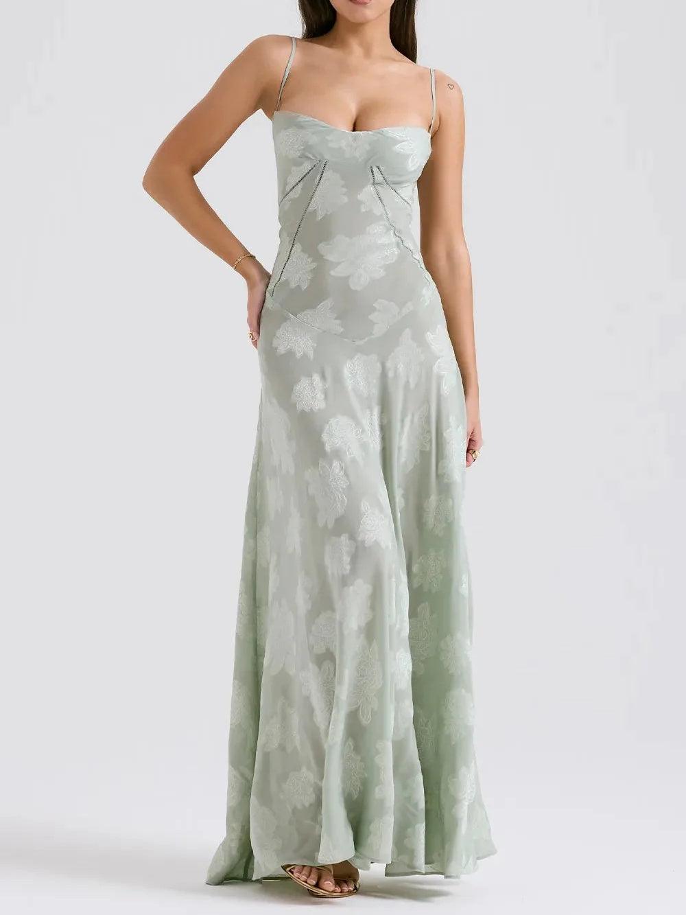 Strapless chiffon embroidered dress