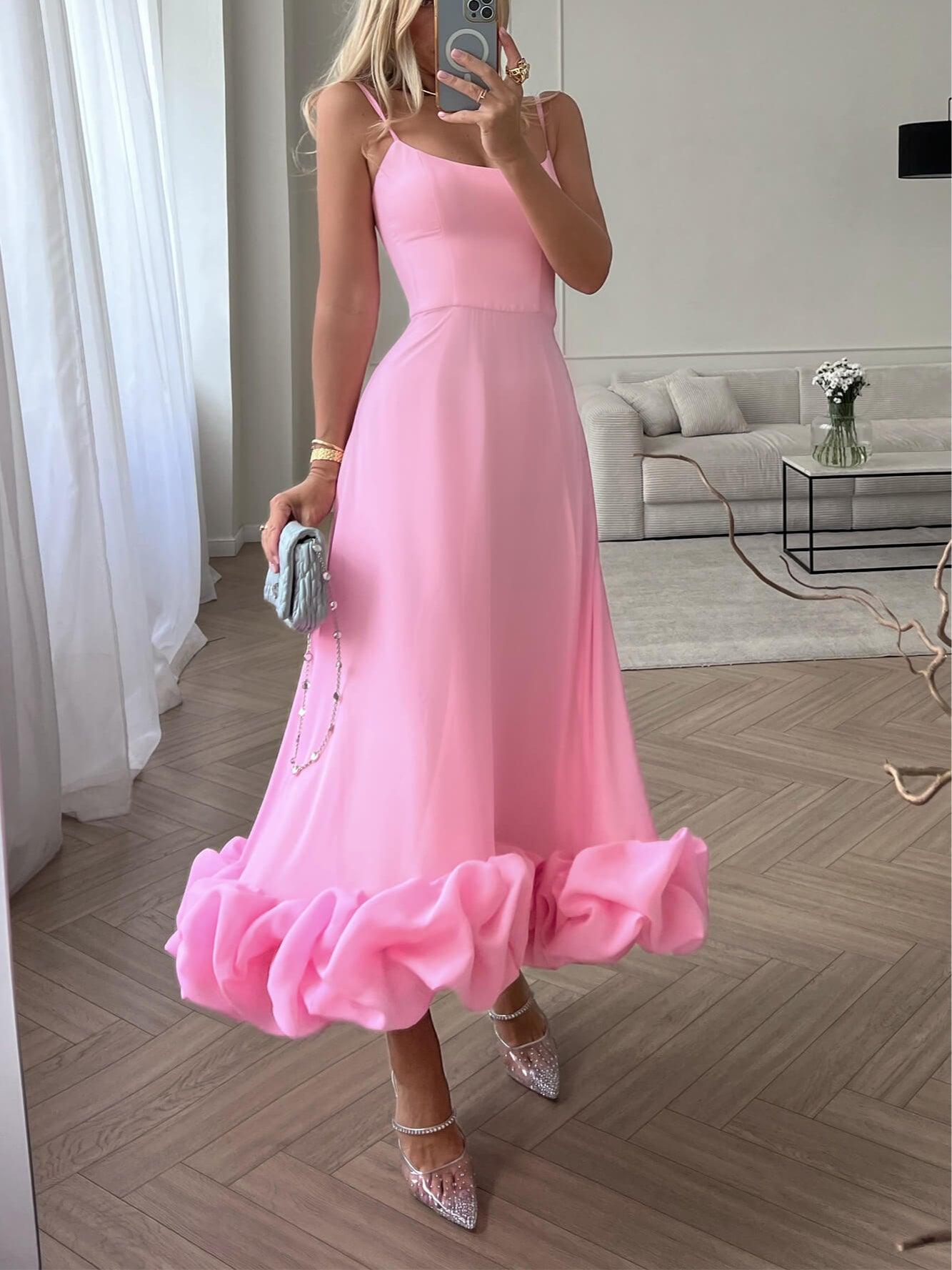 Sexy A-line long dress with suspenders and large dress