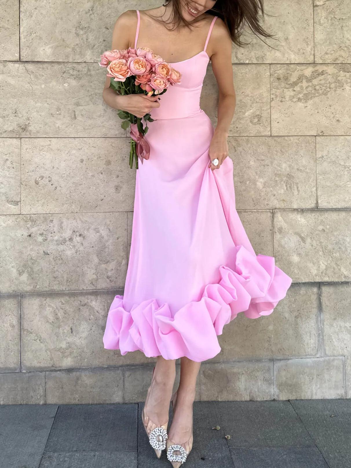 Sexy A-line long dress with suspenders and large dress