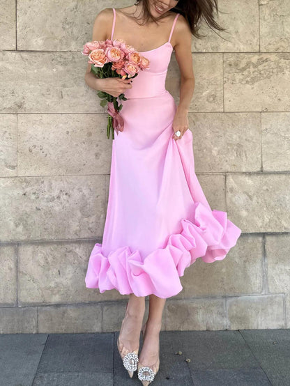 Sexy A-line long dress with suspenders and large dress