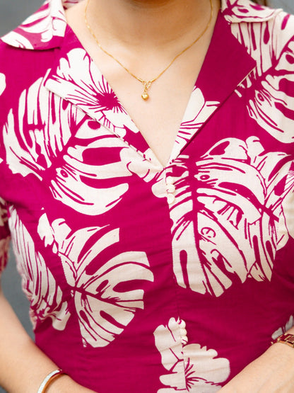 Lapel Floral Print Shirt Dress