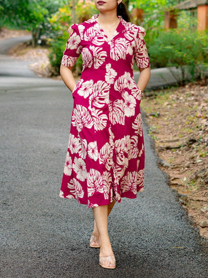 Lapel Floral Print Shirt Dress