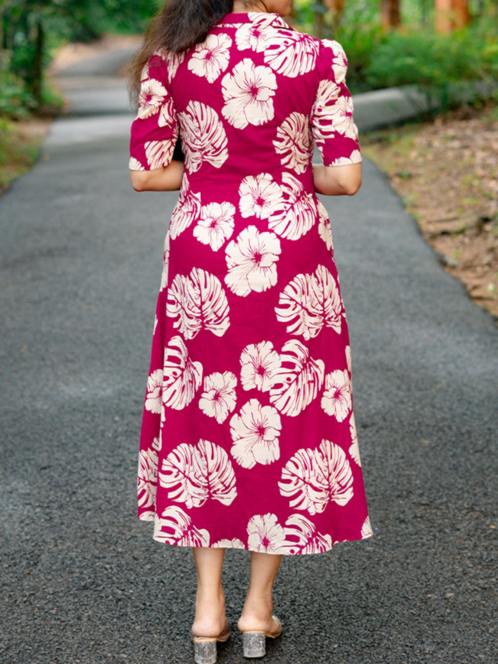 Lapel Floral Print Shirt Dress