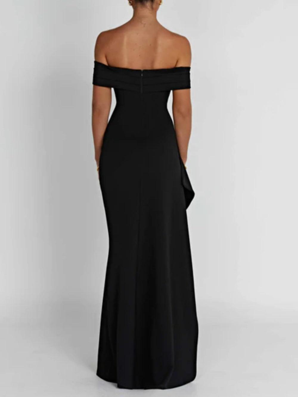 Off-shoulder slit maxi dress