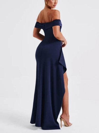 Off-shoulder slit maxi dress