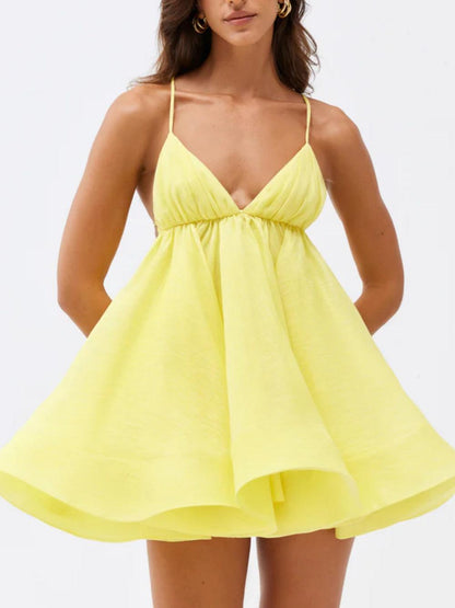 Suspender Backless Dress Puffy Mini Dress