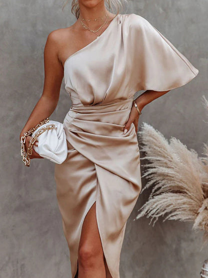 One-Sleeve Rose Section Irregular Skirt Dress