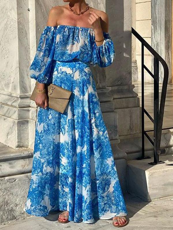 Printed one-shoulder beach dress bohemian Maxi Dress