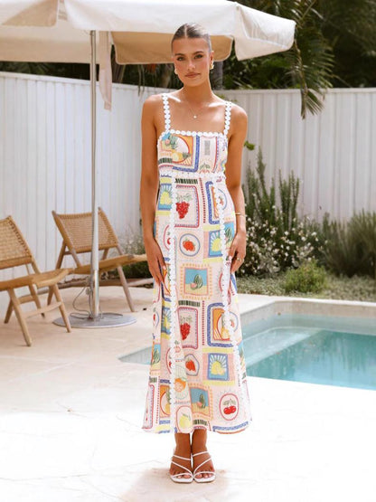 Lace Print Fashion Sling Dress