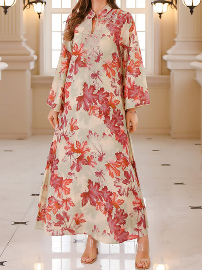 Maple Leaf Print Maxi Dress Robe
