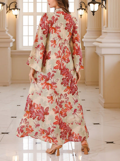 Maple Leaf Print Maxi Dress Robe