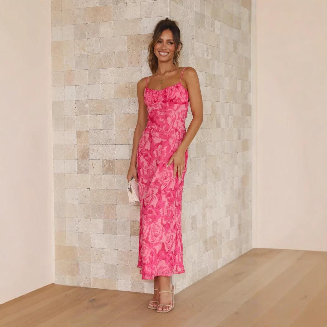 Halter Backless Hollow Fashion Print Dress