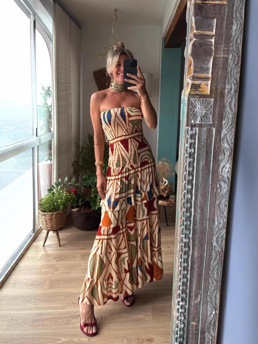 Retro Bohemian Printed Tube Dress