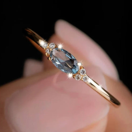 Fine Blue Crystal Gold Ring