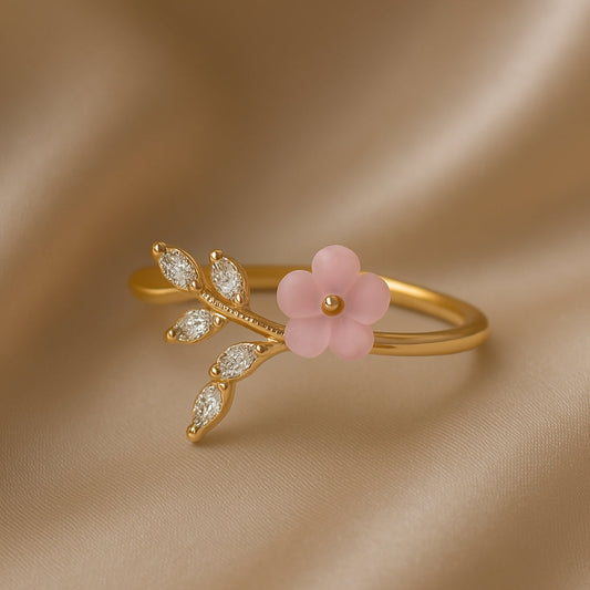 Vintage Pink Flower Gold Ring