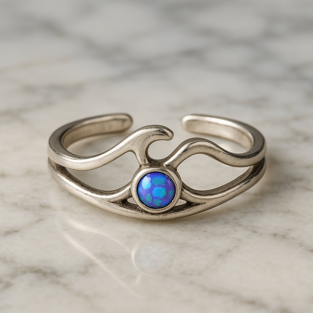 Vintage Blue Silver Wave Ring