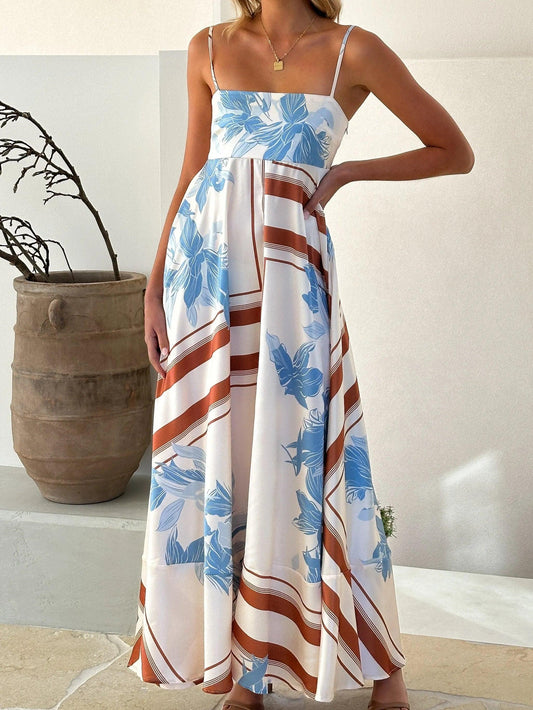 Contrast Floral Print Maxi Dress