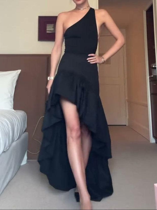 One shoulder irregular holiday long dress