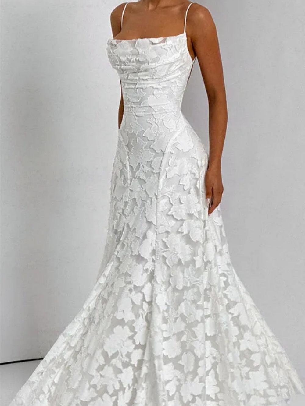 Spaghetti Strap White Lace Long Dress