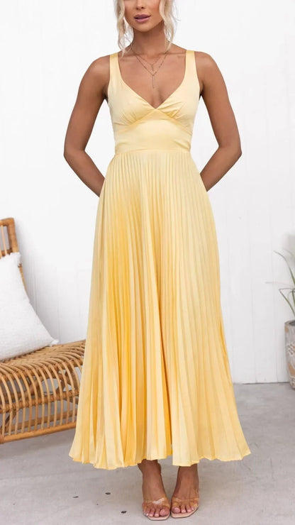 Rosea Maxi Dress with Pleated V-Neck