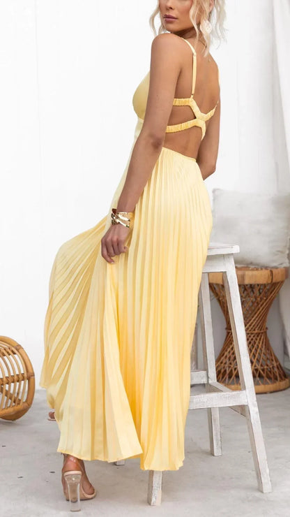 Rosea Maxi Dress with Pleated V-Neck