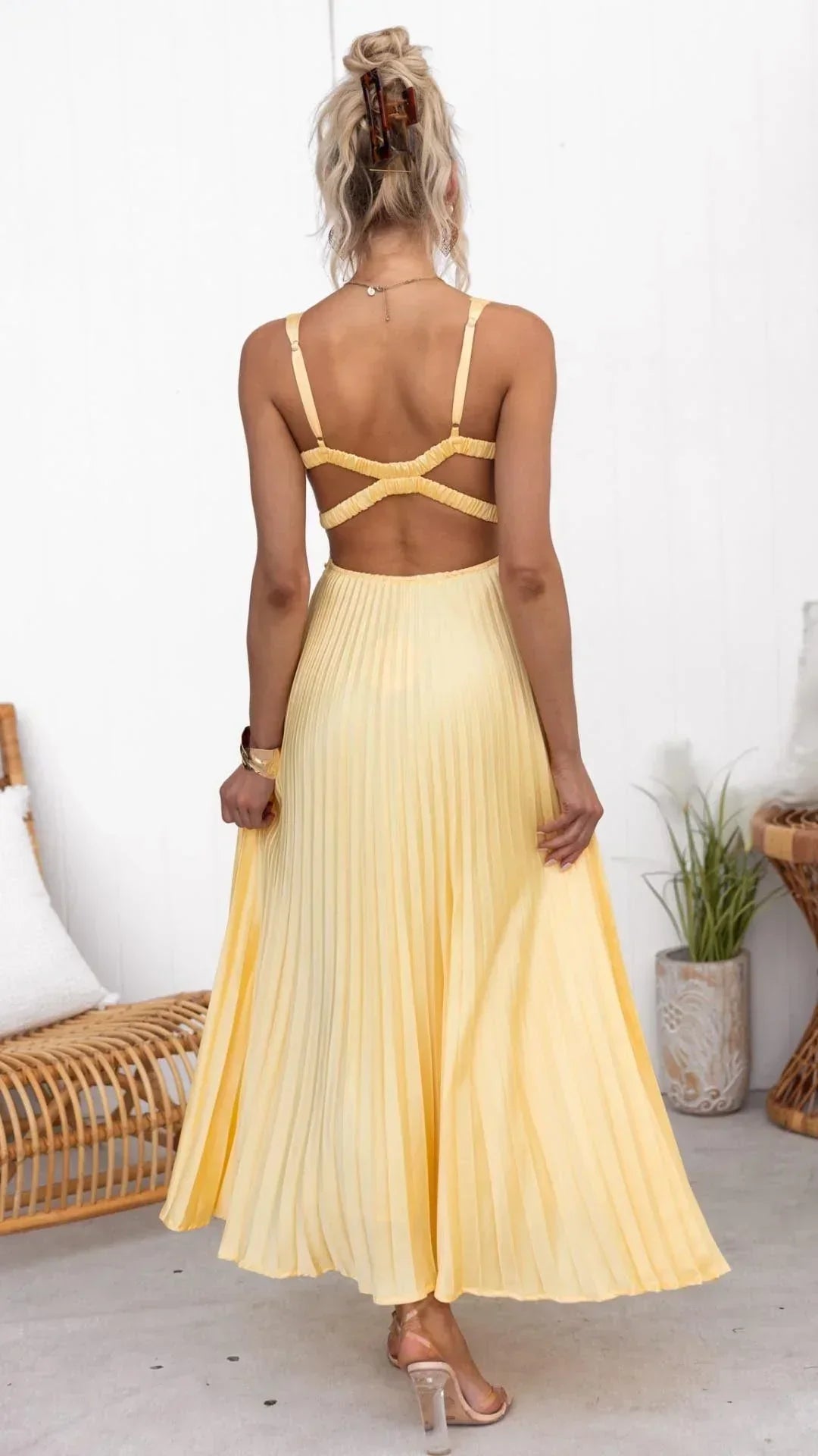 Rosea Maxi Dress with Pleated V-Neck
