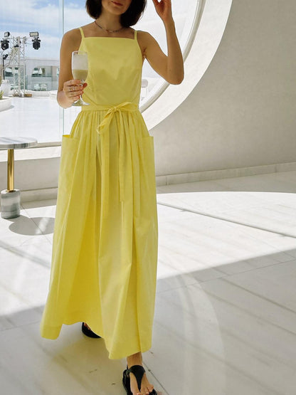Sun Waist Midi Dress with No Side Seams