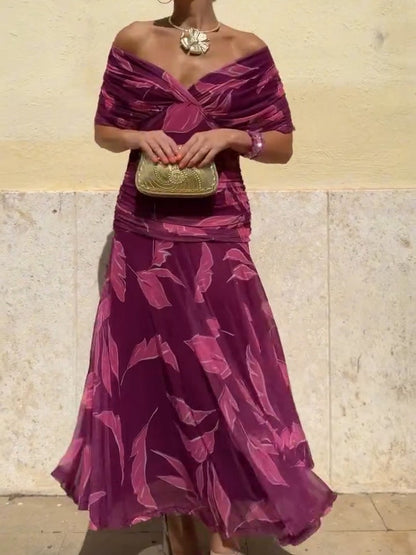 Fuchsia Leaf Print Dress