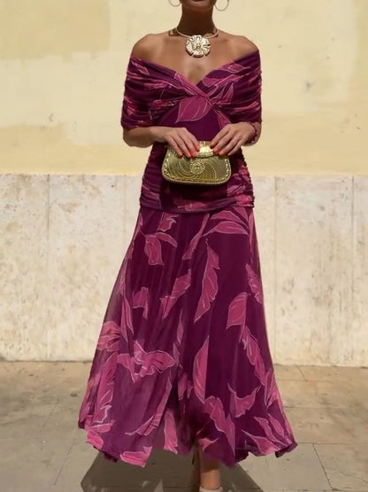 Fuchsia Leaf Print Dress