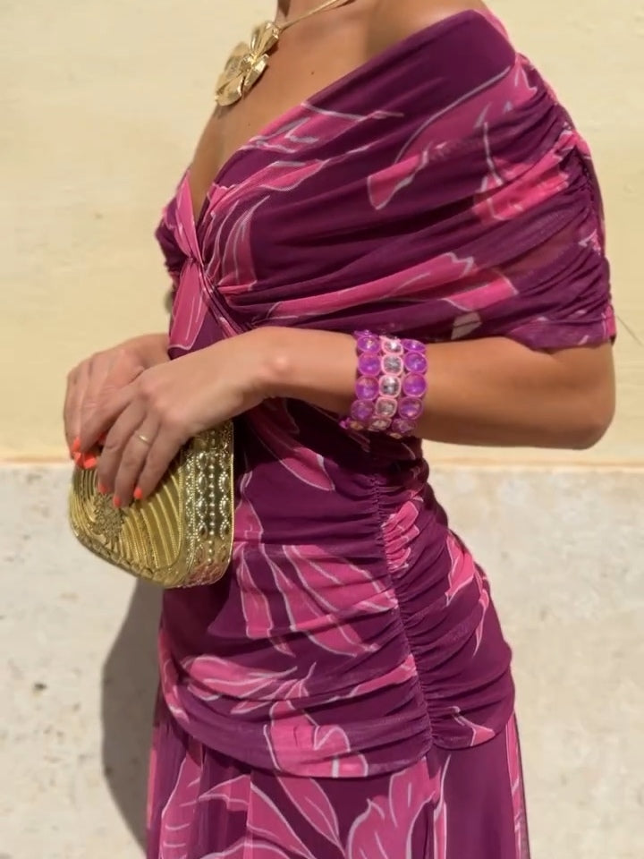 Fuchsia Leaf Print Dress