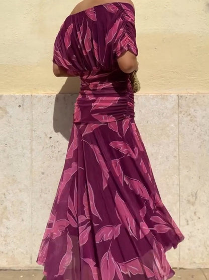 Fuchsia Leaf Print Dress