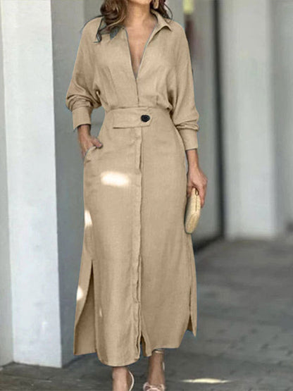 Elegant Long Sleeve Simple Shirt Dress