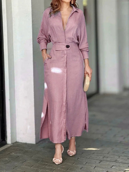 Elegant Long Sleeve Simple Shirt Dress