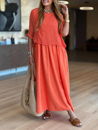 Casual Mesh Top Cotton Dress Two-Piece Set