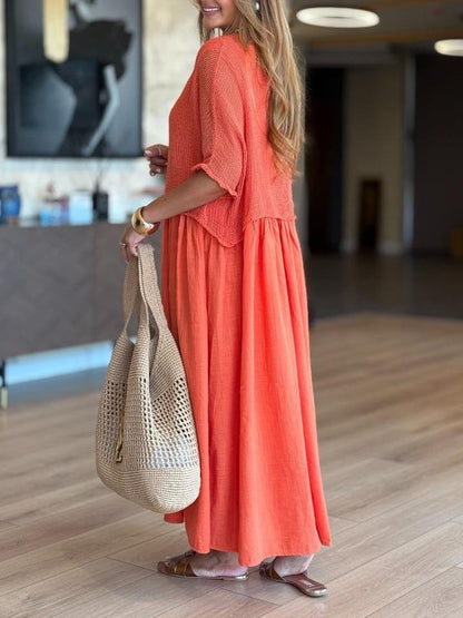 Casual Mesh Top Cotton Dress Two-Piece Set