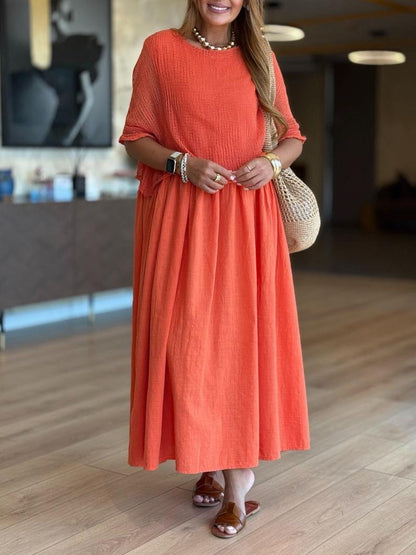 Casual Mesh Top Cotton Dress Two-Piece Set