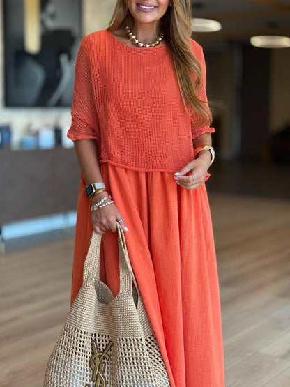 Casual Mesh Top Cotton Dress Two-Piece Set